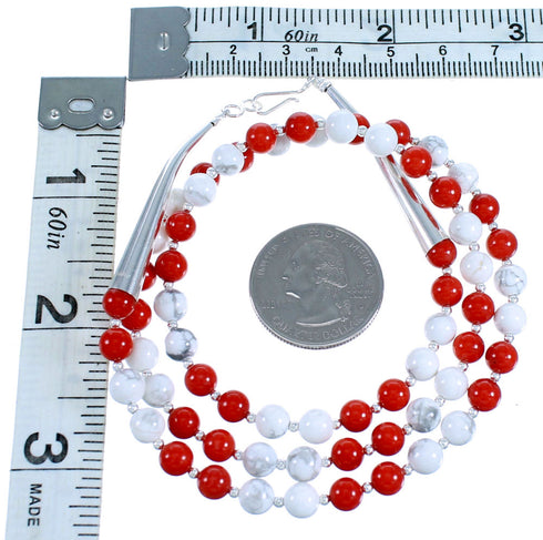 Howlite And Coral Sterling Silver Southwestern Bead Necklace RX114270